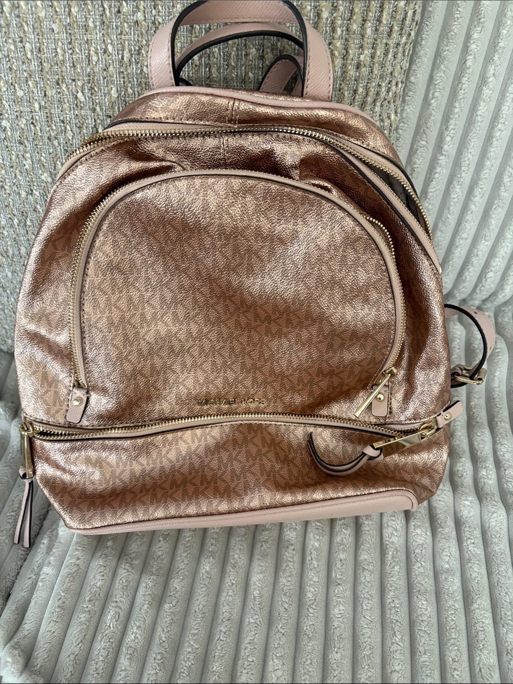 Michael Kors Metallic Rose Gold Signature Mini Backpack